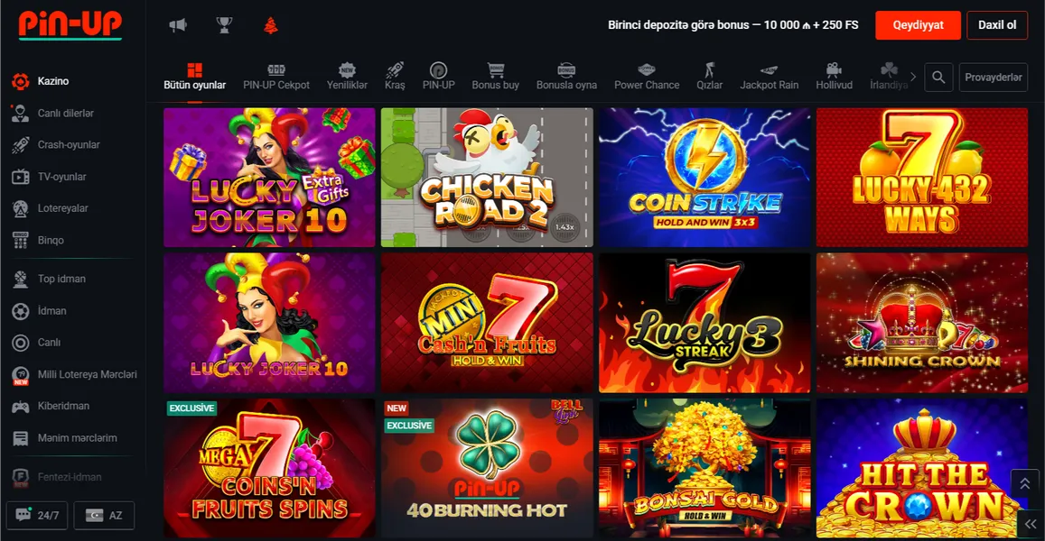 Oyunlara və ödənişlərə Pin Up Casino giriş ilə sürətli keçid
